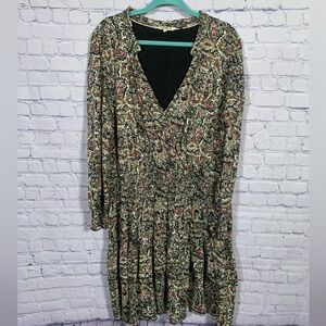 Fat Face Women Paisley Midi Tiered V-Neck Dress Long Sleeve Multi 18L Whimsigoth